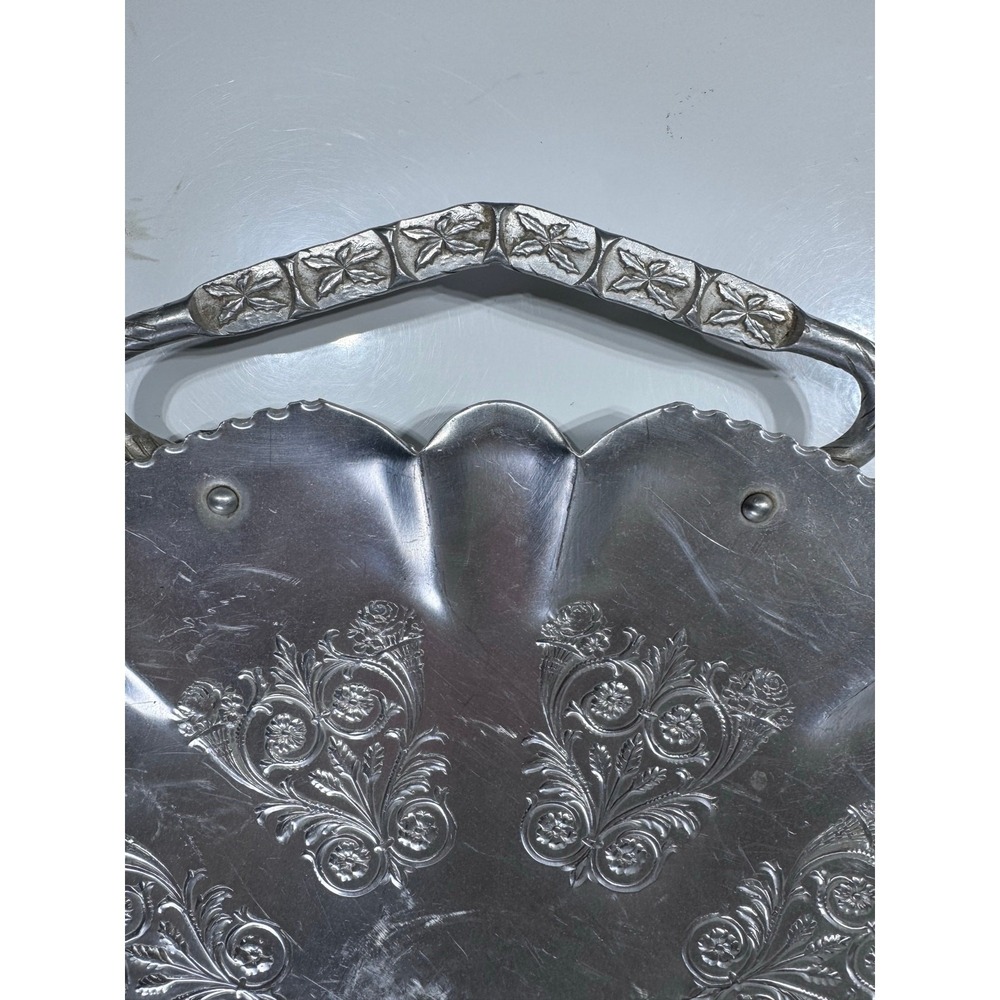 Vintage Embossed Cottagecore Floral Serving Tray Scalloped Edge Handles 16.5" - Picture 3 of 4